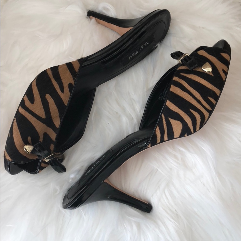 WHBM Animal Mohair Patent Leather Peep Toe Shoes